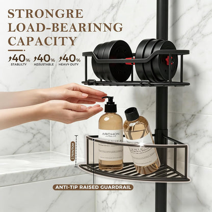Corner Shower Caddy Tension Pole, Bathroom Organizer for Renters