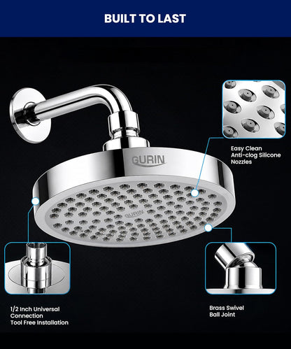 GURIN Shower Head - Luxury Polished Chrome Finish - Rain Showerhead 6 Inch