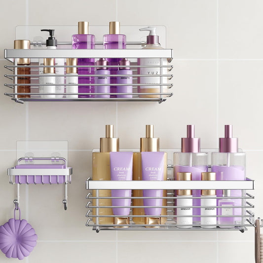 ODesign Shower Caddy Adhesive Stainless Steel Storage Organizers (Silver, 3 Pack)