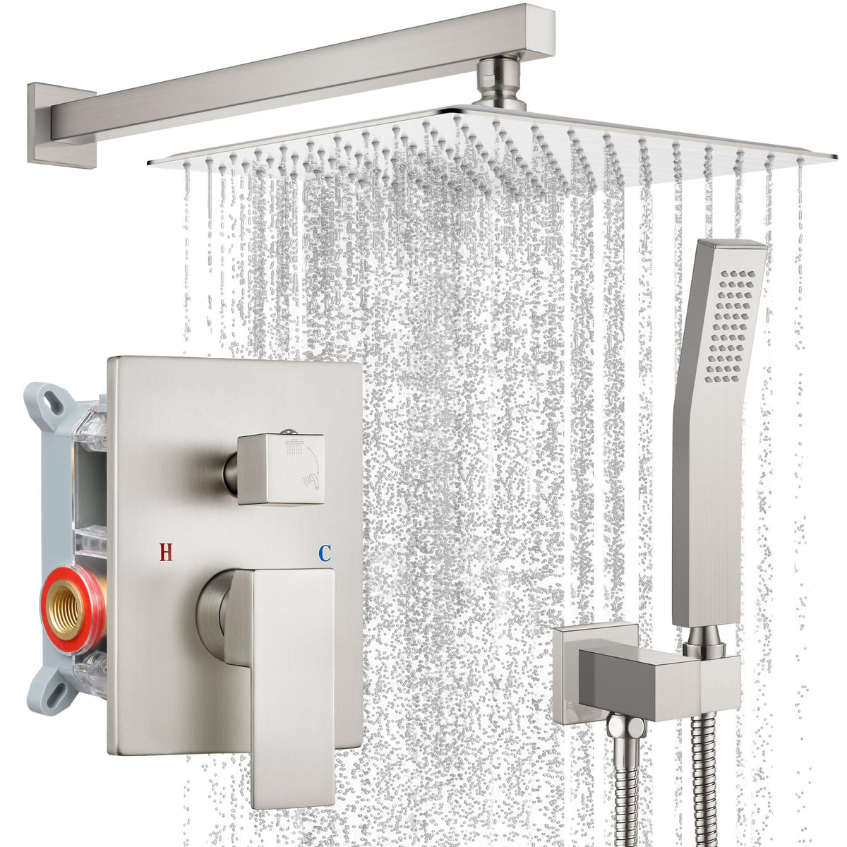 gotonovo Shower Faucet Set with Handheld Spray Matte Black,10'' Head