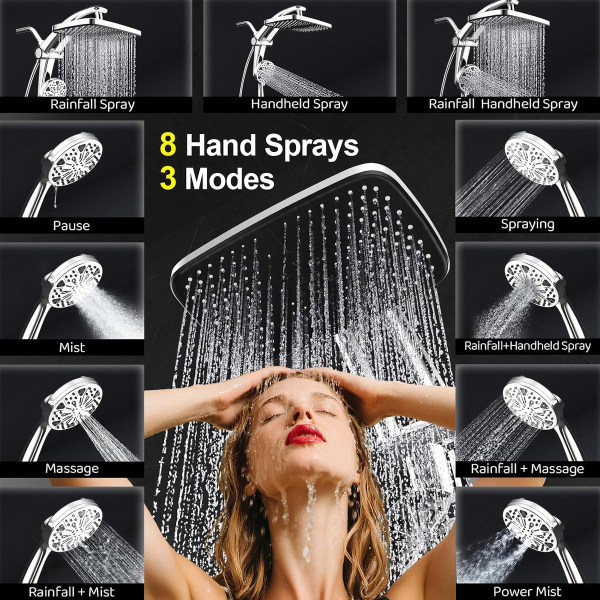 12-Inch High Pressure Rain Shower Head with Handheld Spray Combo, Magnetic