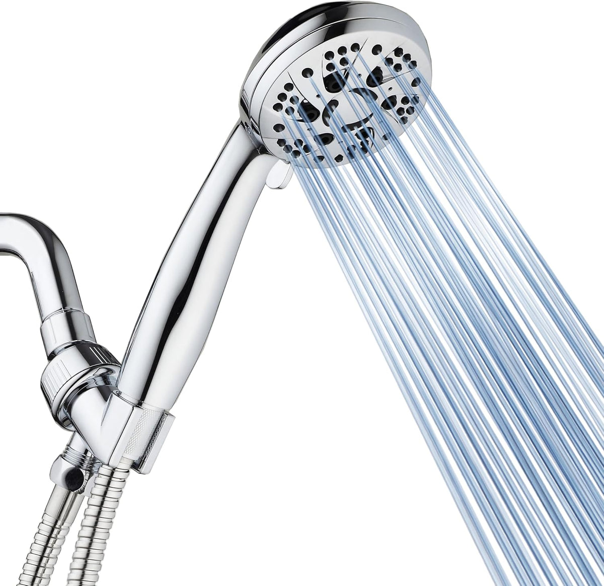 AquaDance High Pressure 6-Setting Full Brushed Nickel Handheld Shower Head with Stainless Steel Hose. Officially Independently Tested to Meet Strict US Quality & Performance Standards!