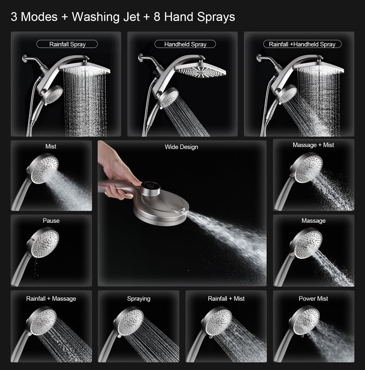 Rain Shower Head with Handheld Showerhead, Nickel 1.75GPM 460311