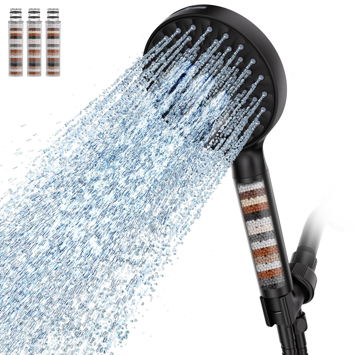 SR SUN RISE Filtered Shower Head with Handheld High Pressure 9 Spray Mode Showerhead Detachable Shower Head Water Softener Filters Beads for Hard Water Remove Chlorine 1 Filter Bright Silver