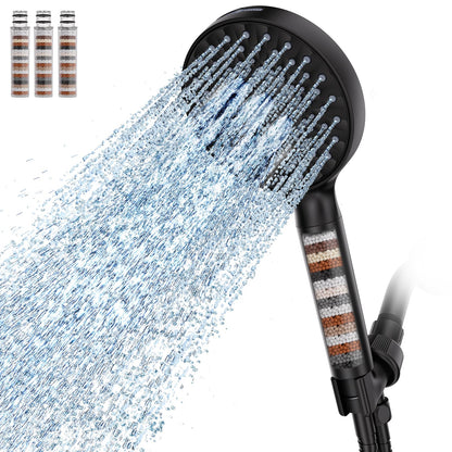 SR SUN RISE Filtered Shower Head with Handheld High Pressure 9 Spray Mode Showerhead Detachable Shower Head Water Softener Filters Beads for Hard Water Remove Chlorine 1 Filter Bright Silver