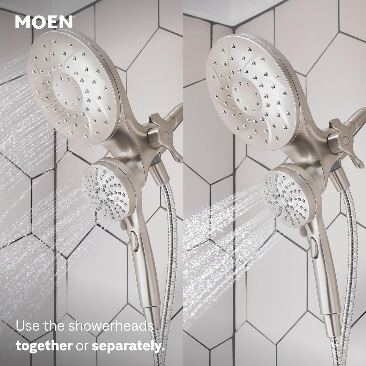 Moen 26009SRN Engage Magnetix 2-in-1 Combo Rain Showerhead with Handheld Spray, Magnetic Docking System, Spot Resist Brushed Nickel, 6-Spray Settings, 2.5 GPM