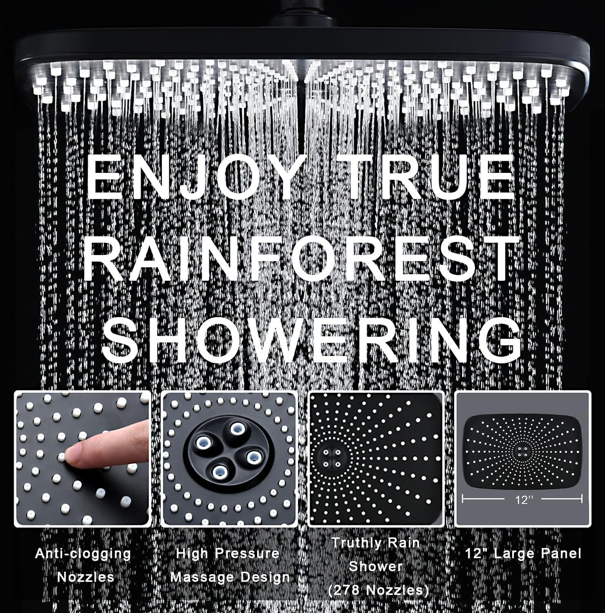 Rain Shower Head with Handheld Showerhead, Black 1.8GPM 460311