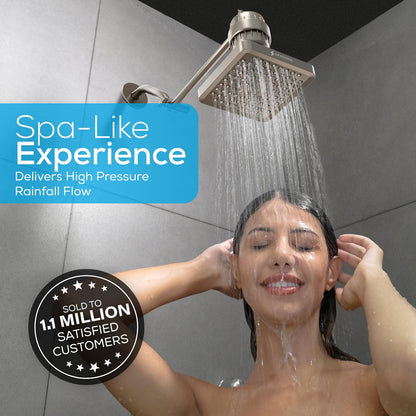 SparkPod Rain Shower Head, 8 Inch Square, Elegant Brushed Nickel Finish