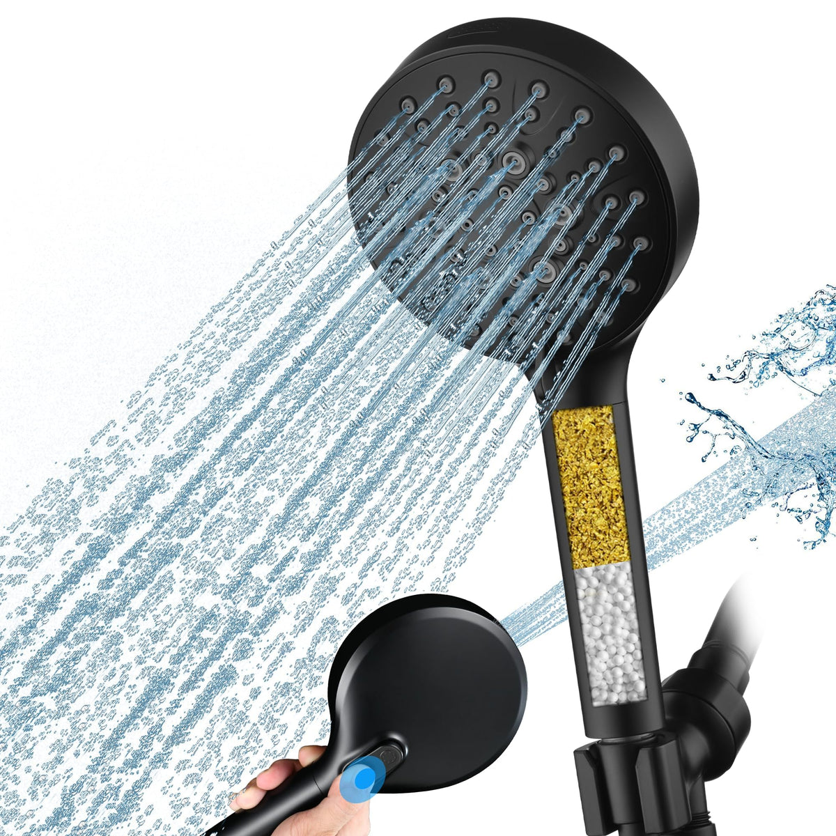 BRIGHT SHOWERS High Pressure Shower Head with Handheld, 9 Spray Settings Showerhead Built in Power Wash to Clean Tub and Pets, Extra Long 69" Hose, Adjustable Bracket, Oil-Rubbed Bronze