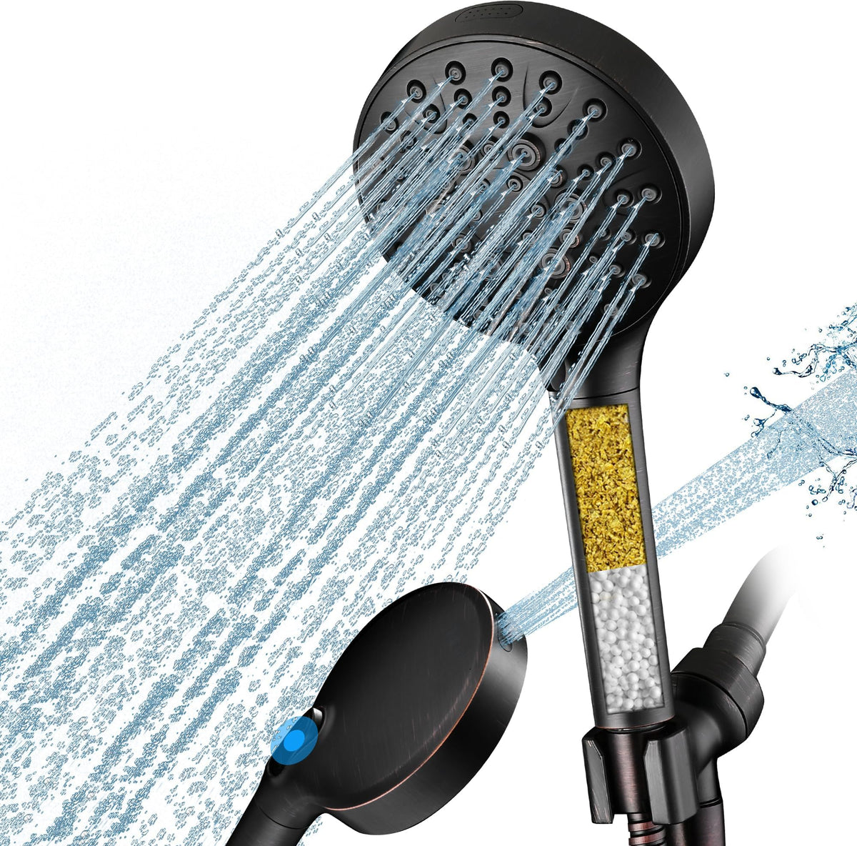 BRIGHT SHOWERS High Pressure Shower Head with Handheld, 9 Spray Settings Showerhead Built in Power Wash to Clean Tub and Pets, Extra Long 69" Hose, Adjustable Bracket, Oil-Rubbed Bronze