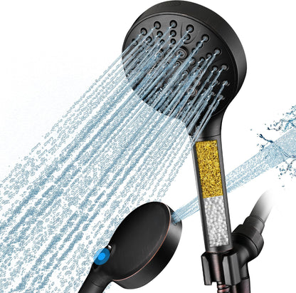 BRIGHT SHOWERS High Pressure Shower Head with Handheld, 9 Spray Settings Showerhead Built in Power Wash to Clean Tub and Pets, Extra Long 69" Hose, Adjustable Bracket, Oil-Rubbed Bronze