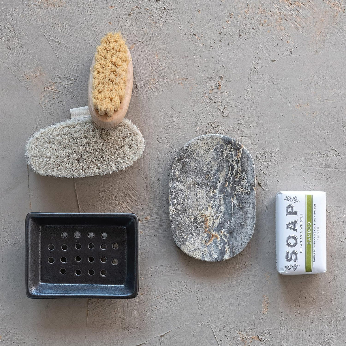Creative Co-Op Travertine Soap Dish, Grey