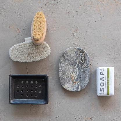 Creative Co-Op Travertine Soap Dish, Grey