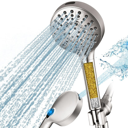 BRIGHT SHOWERS High Pressure Shower Head with Handheld, 9 Spray Settings Showerhead Built in Power Wash to Clean Tub and Pets, Extra Long 69" Hose, Adjustable Bracket, Oil-Rubbed Bronze