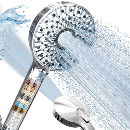 Magichome Filtered Shower Head with Handheld, 10-Mode Adjustable Detachable Chrome Showerhead w/Stainless Hose, Water Softener Filter Beads for Hard Water - Remove Chlorine, Reduce Dry Itchy Skin