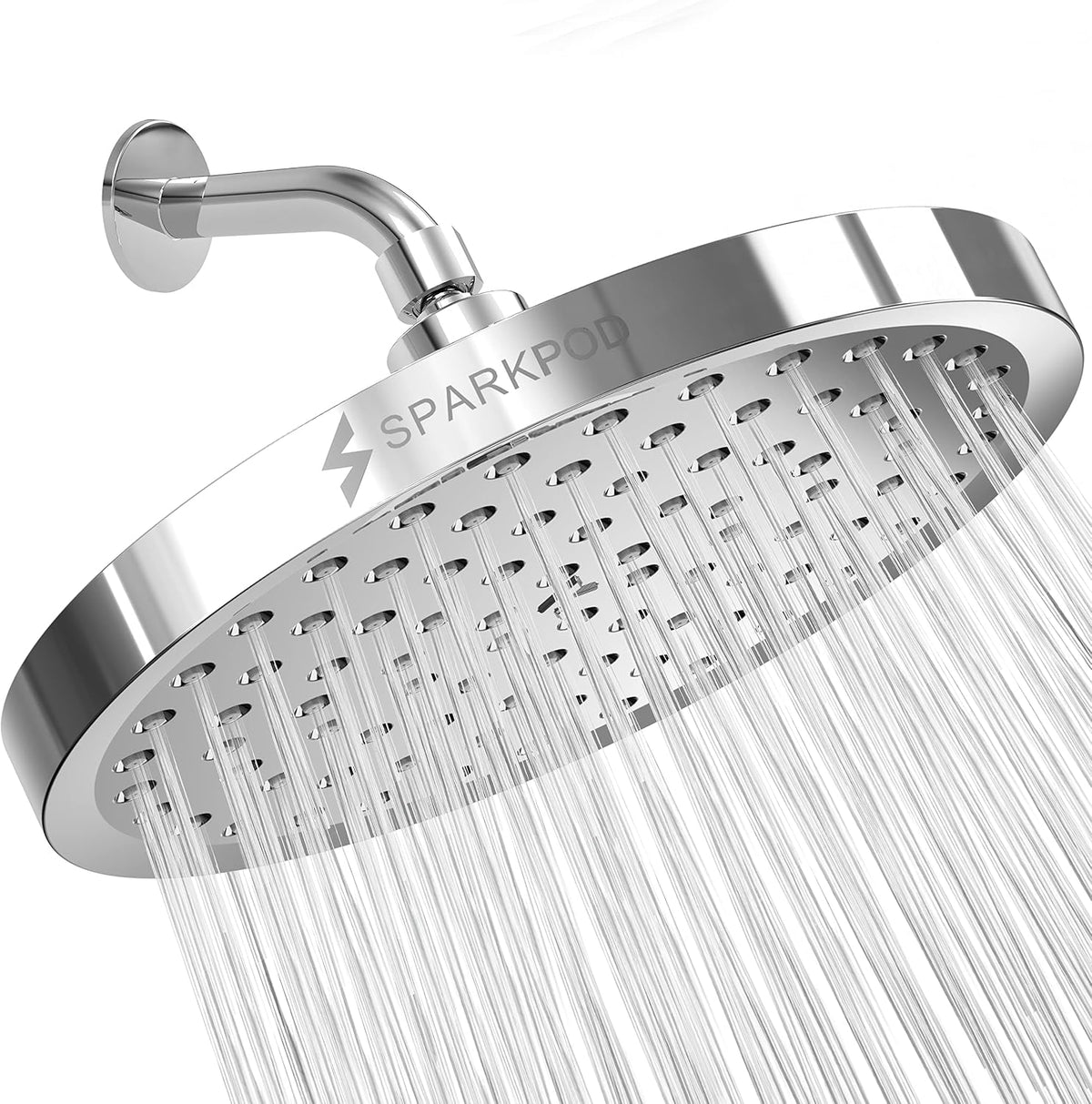 SparkPod Rain Shower Head, 8 Inch Round, Luxury Polished Chrome Finish
