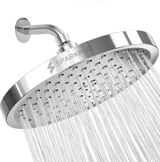 SparkPod Rain Shower Head, 8 Inch Round, Luxury Polished Chrome Finish