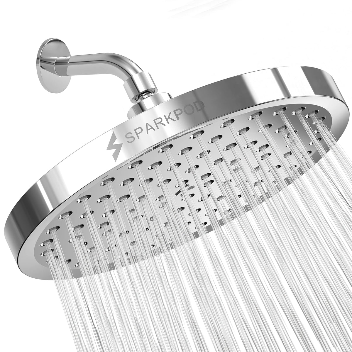 SparkPod Rain Shower Head, 8 Inch Round, Luxury Polished Chrome Finish