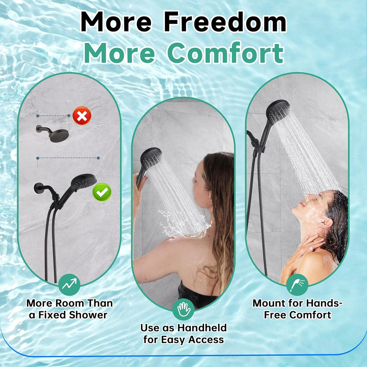 BRIGHT SHOWERS High Pressure Shower Head with Handheld, 9 Spray Settings Showerhead Built in Power Wash to Clean Tub and Pets, Extra Long 69" Hose, Adjustable Bracket, Oil-Rubbed Bronze