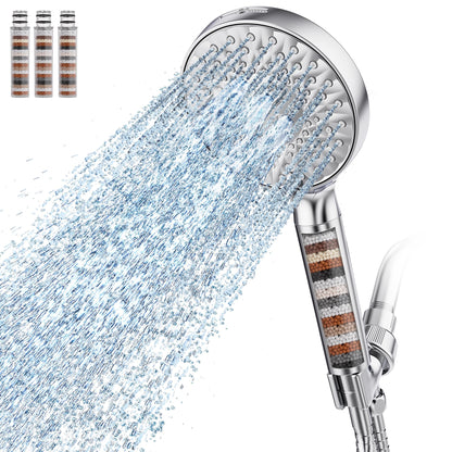 SR SUN RISE Filtered Shower Head with Handheld High Pressure 9 Spray Mode Showerhead Detachable Shower Head Water Softener Filters Beads for Hard Water Remove Chlorine 1 Filter Bright Silver