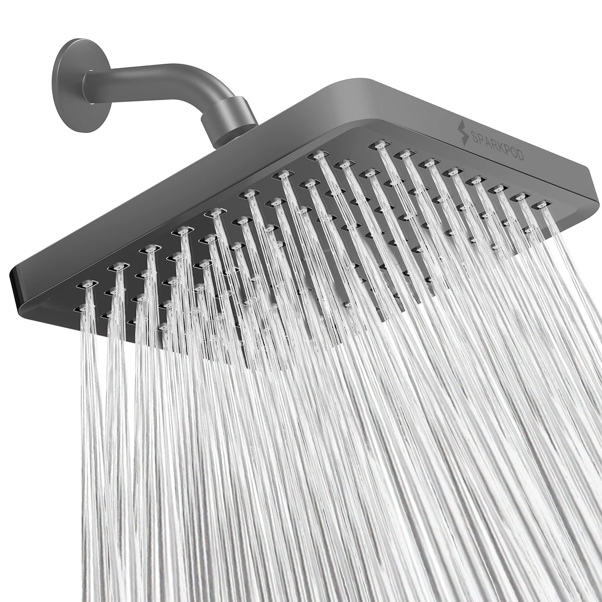 SparkPod Rain Shower Head, 8 Inch Square, Elegant Brushed Nickel Finish