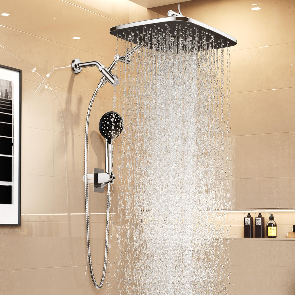 Veken 11.8" High Pressure Shower Head with Handheld, Metal Core Fittings
