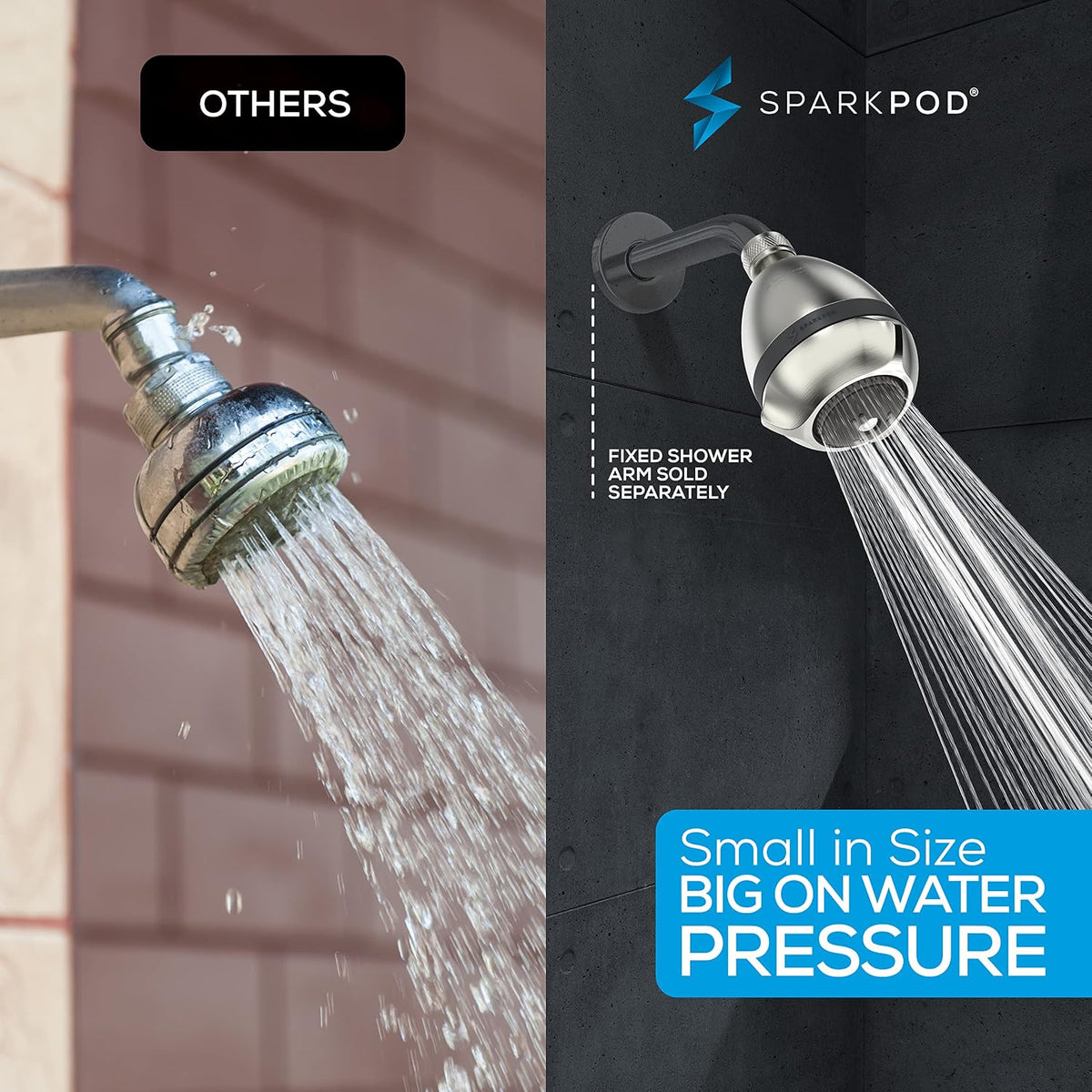 SparkPod High Pressure Shower Head, 3 Inch Fixed Showerhead, Brushed Nickel