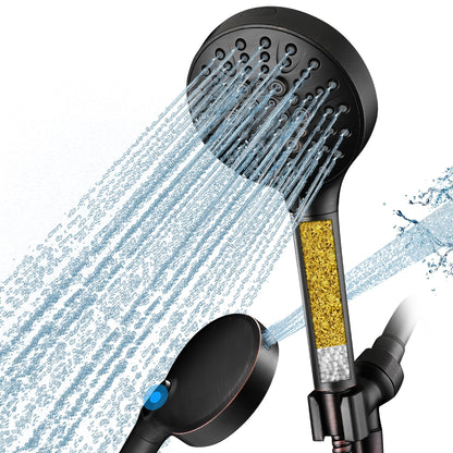 BRIGHT SHOWERS High Pressure Shower Head with Handheld, 9 Spray Settings Showerhead Built in Power Wash to Clean Tub and Pets, Extra Long 69" Hose, Adjustable Bracket, Oil-Rubbed Bronze