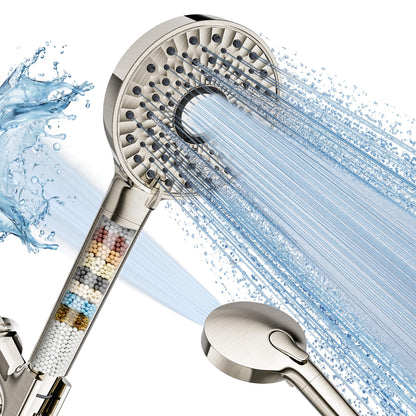 Magichome Filtered Shower Head with Handheld, 10-Mode Adjustable Detachable Chrome Showerhead w/Stainless Hose, Water Softener Filter Beads for Hard Water - Remove Chlorine, Reduce Dry Itchy Skin