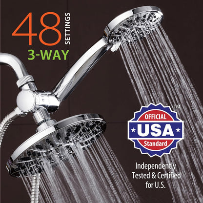 AquaDance 7" Premium High Pressure 3-Way Rainfall Combo for The Best of Both Worlds - Enjoy Luxurious Rain Showerhead and 6-Setting Hand Held Shower Separately or Together - Chrome Finish - 3328